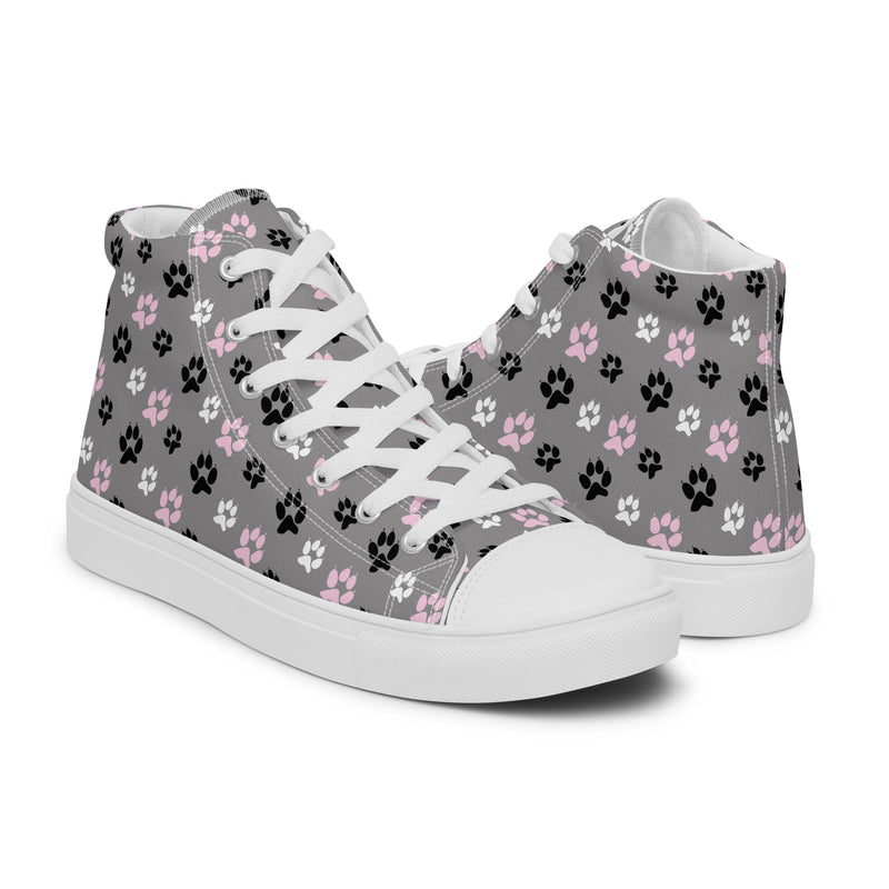 Gray Paw Print High Top #162 - Top Down View | HA!LO Canvas Sneakers