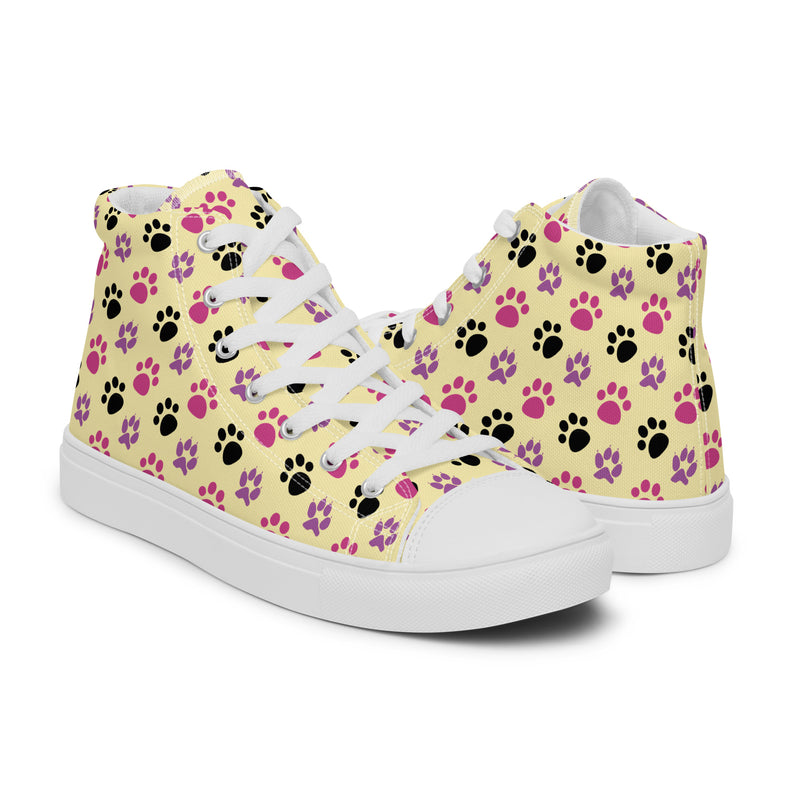 Yellow Paw Print High Top #164 - Top Down View | HA!LO Canvas Sneakers