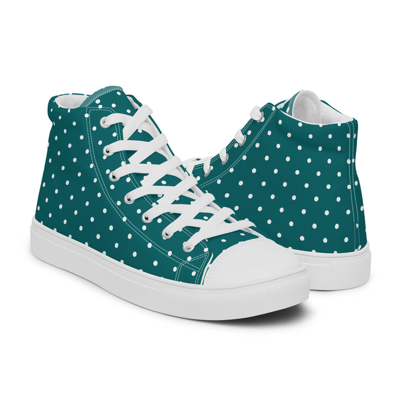 Dark Teal Dot High Top #200 - Top Down View | HA!LO Canvas Sneakers