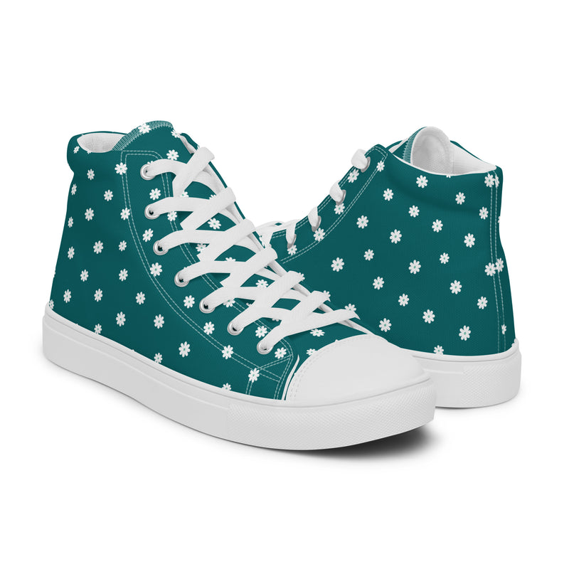 Teal Polka Dot High Top #204 - Top Down View | HA!LO Canvas Sneakers