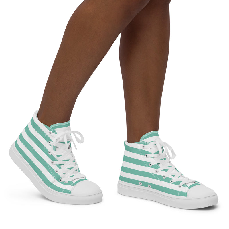 Mint Stripe High Top #206 - Opposite Side | HA!LO Canvas Sneakers