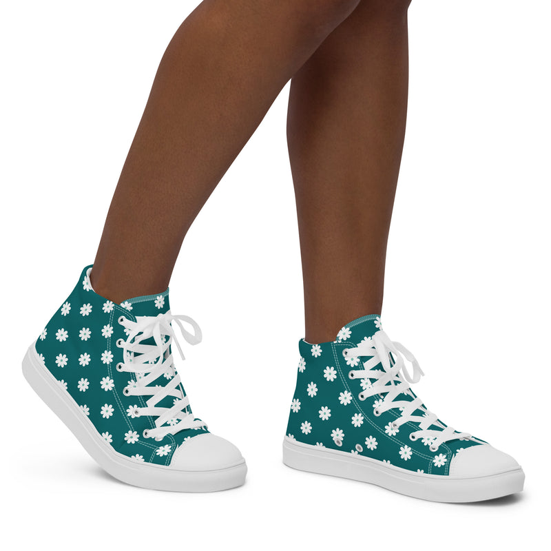Teal Daisy High Top #207 - Opposite Side | HA!LO Canvas Sneakers