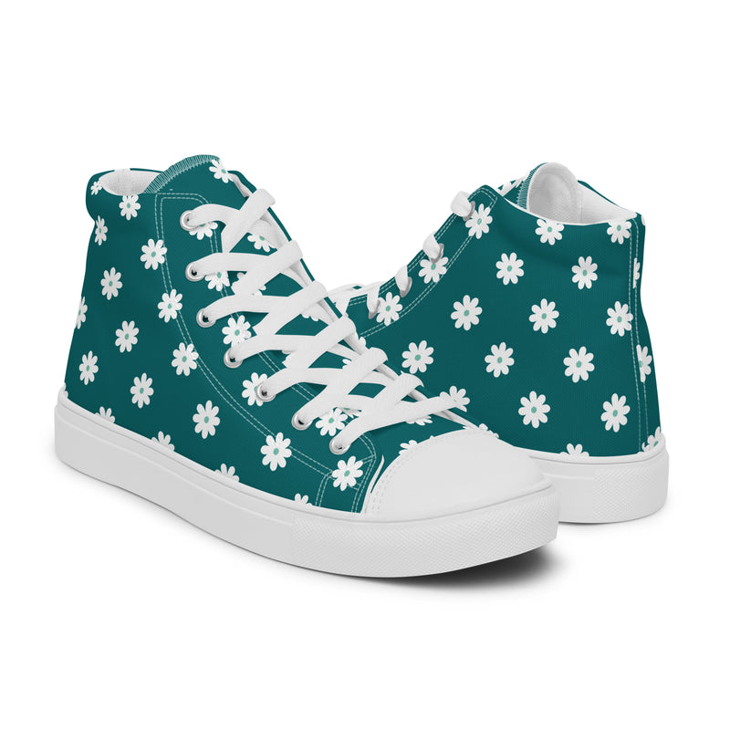 Teal Daisy High Top #207 - Top Down View | HA!LO Canvas Sneakers