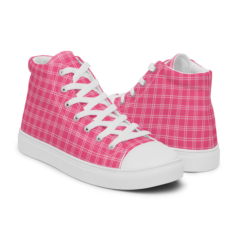 Hot Pink Plaid High Top #221 - Top Down View | HA!LO Canvas Sneakers
