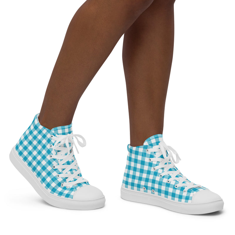 Aqua Gingham High Top #222 - Opposite Side | HA!LO Canvas Sneakers