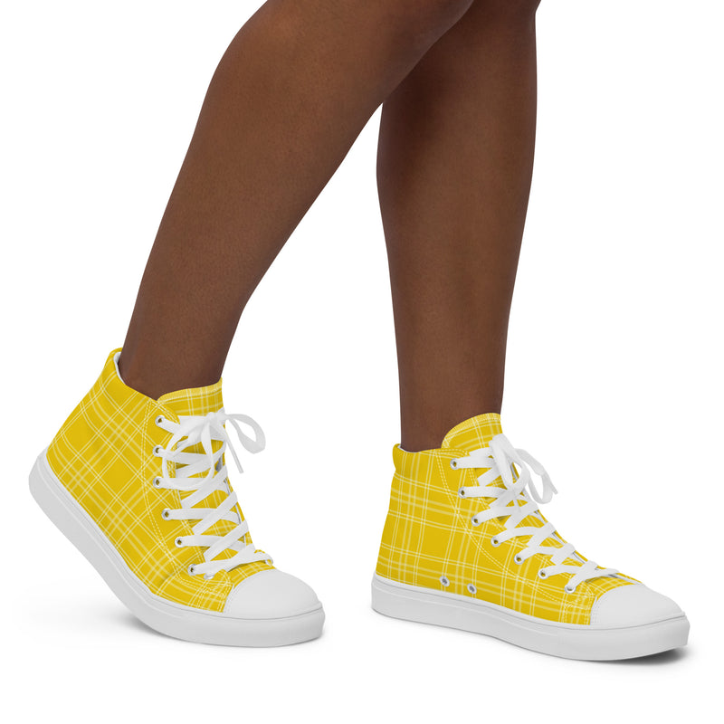 Yellow Plaid High Top #223 - Opposite Side | HA!LO Canvas Sneakers