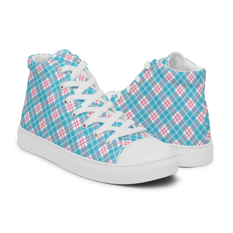 Blue Plaid High Top #228 - Top Down View | HA!LO Canvas Sneakers