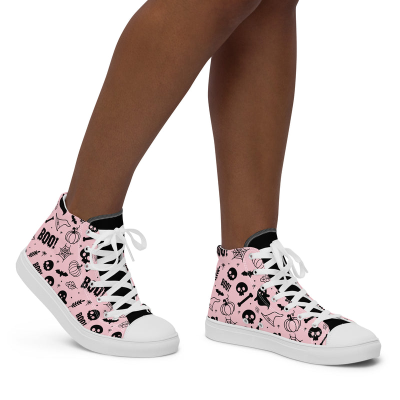 Pink Boo High Top #240 - Opposite Side | HA!LO Canvas Sneakers