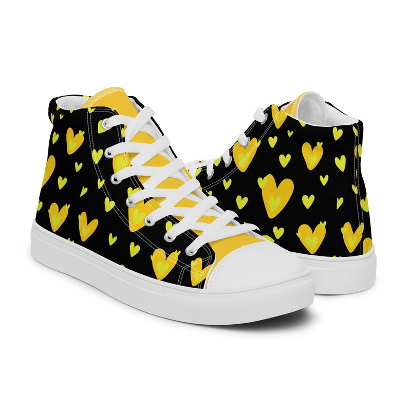 Yellow Heart High Top #256 - Top Down View | HA!LO Canvas Sneakers