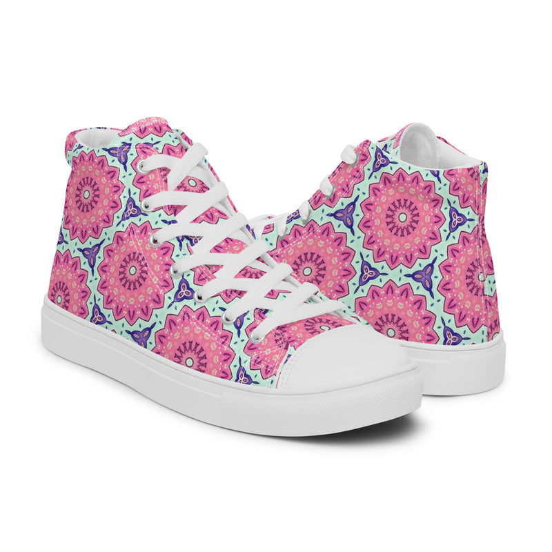 Pink Mandala High Top #250 - Top Down View | HA!LO Canvas Sneakers