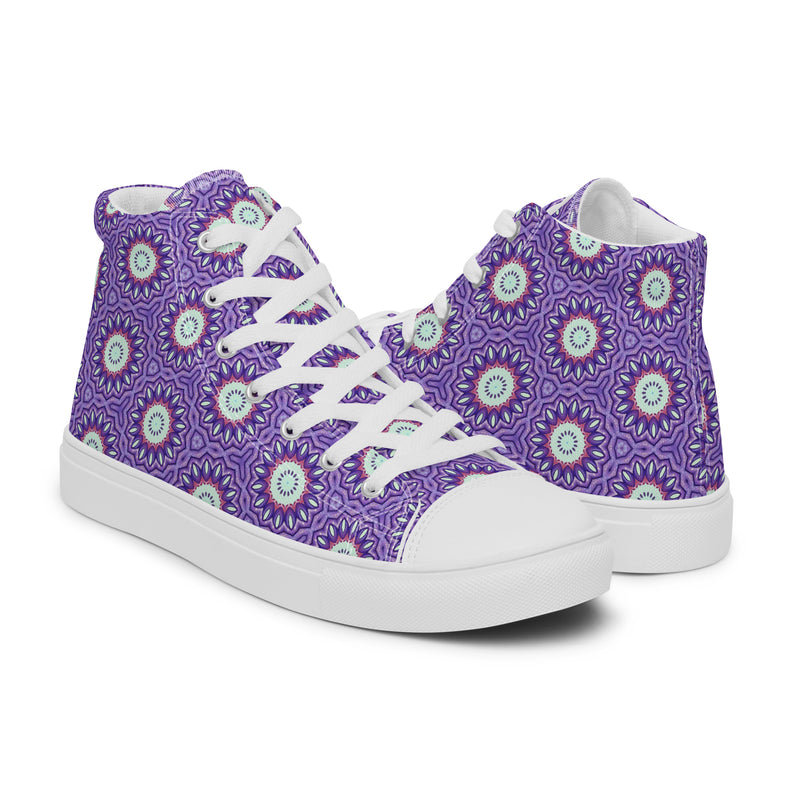 Purple Mandala High Top #251 - Top Down View | HA!LO Canvas Sneakers