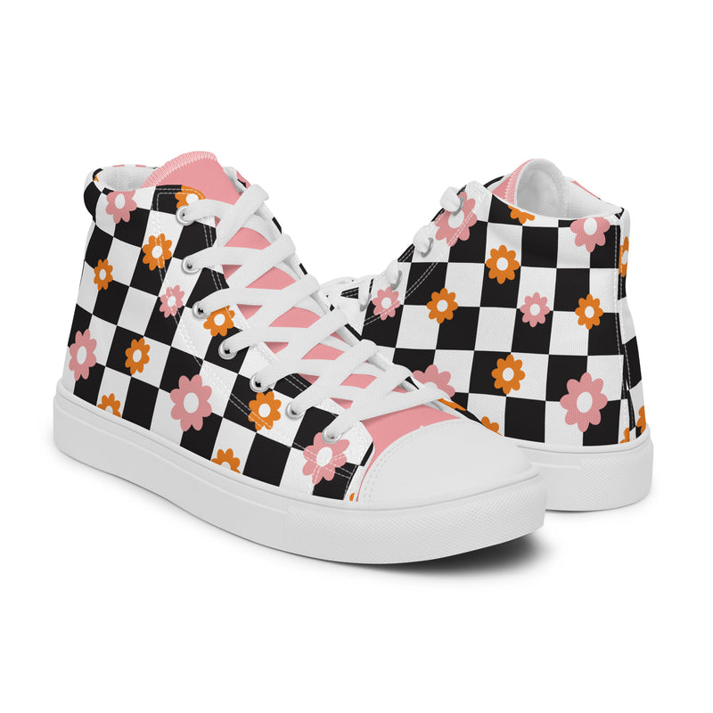 Checker Bloom High Top #304 - Top Down View | HA!LO Canvas Sneakers