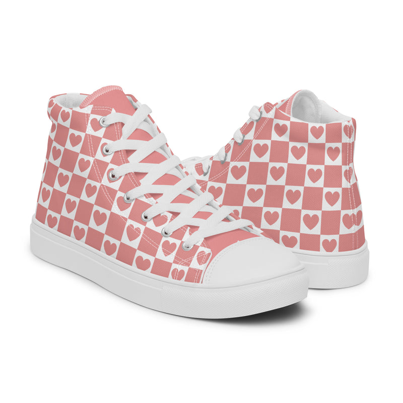 Pink Heart Grid High Top #305 - Top Down View | HA!LO Canvas Sneakers