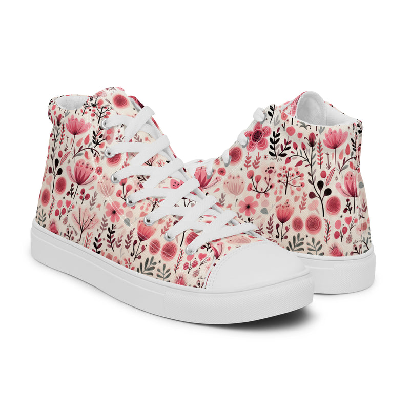 Pink Floral Heart High Top #313 - Top Down View | HA!LO Canvas Sneakers