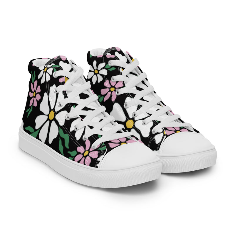 Black Daisy High Top #4 - Front View | HA!LO Canvas Sneakers