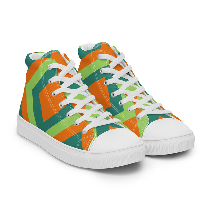 Orange Geometric High Top #44 - Front View | HA!LO Canvas Sneakers