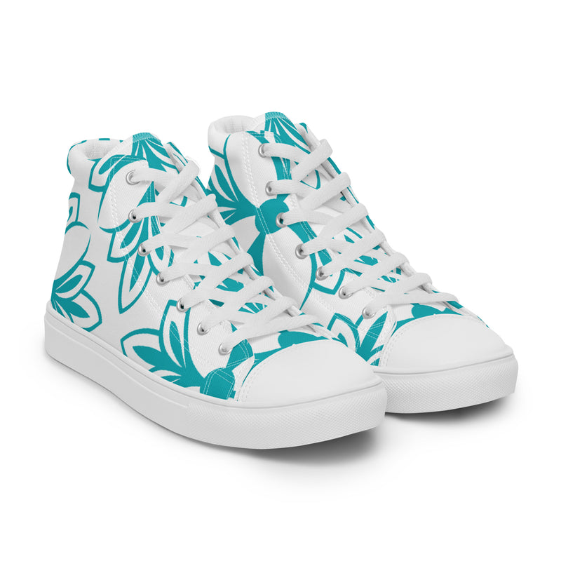 Teal Leaf Art High Top #47 - Front View | HA!LO Canvas Sneakers