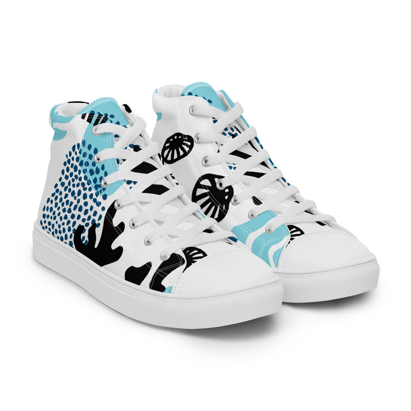 Blue Dot Abstract High Top #57 - Front View | HA!LO Canvas Sneakers