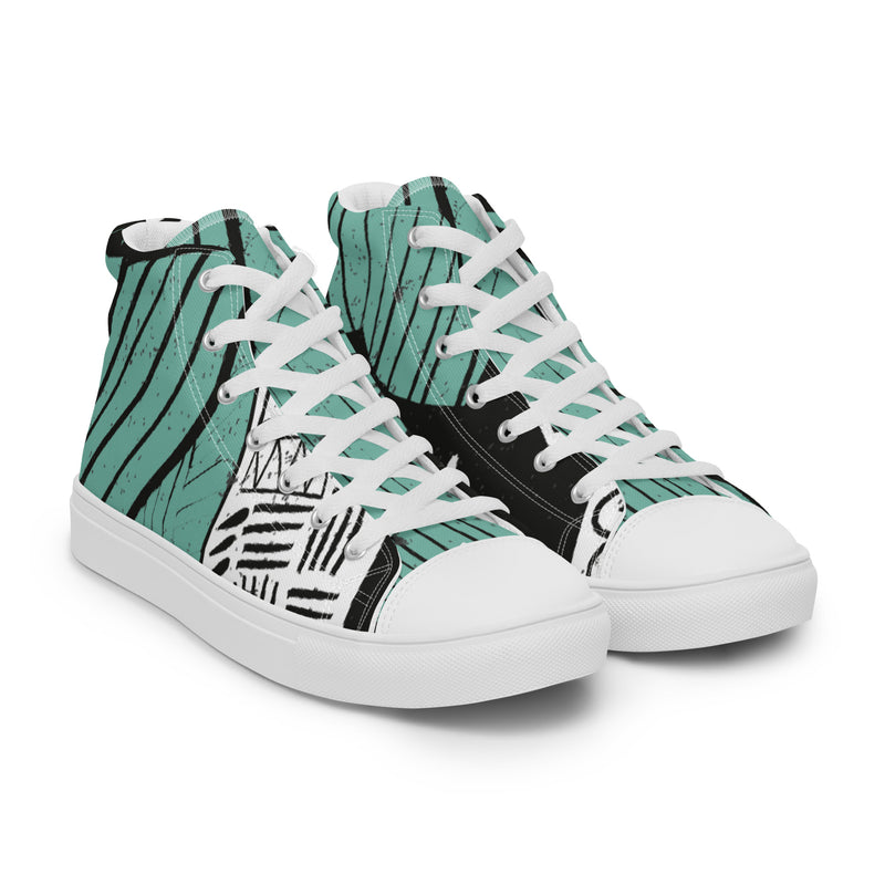 Green Stripe Art High Top #58 - Front View | HA!LO Canvas Sneakers