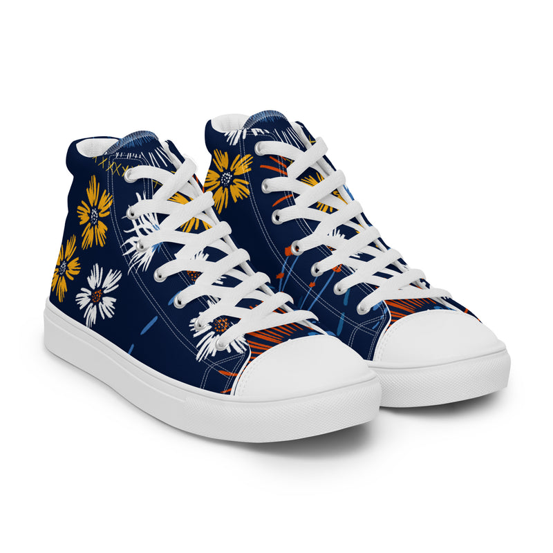 Navy Daisy High Top #86 - Front View | HA!LO Canvas Sneakers