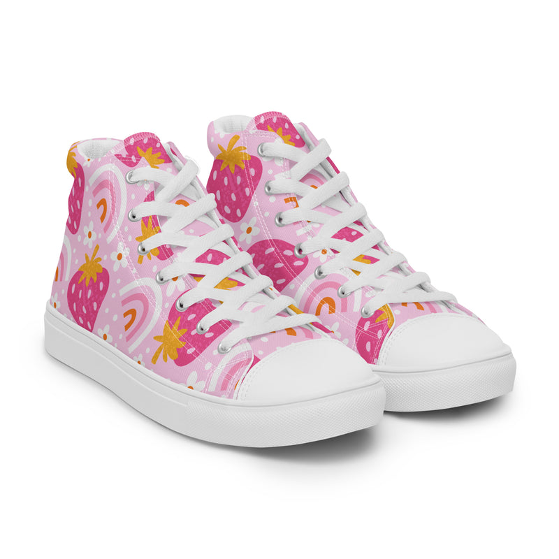 Rainbow Strawberry High Top #122 - Front View | HA!LO Canvas Sneakers