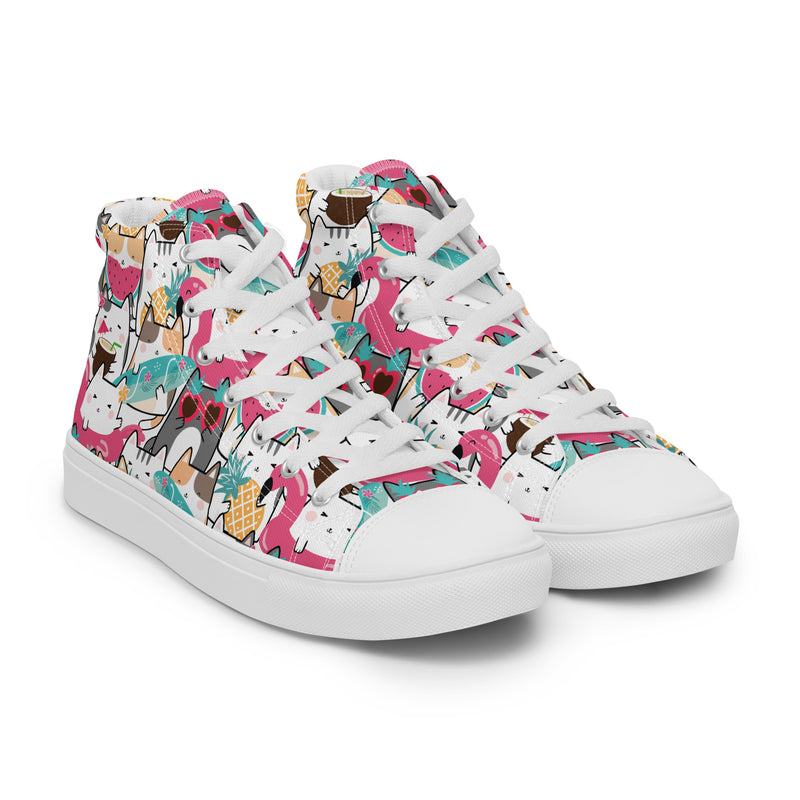Cat Party High Top #142 - Front View | HA!LO Canvas Sneakers