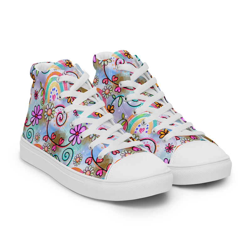 Rainbow Flower High Top #155 - Front View | HA!LO Canvas Sneakers