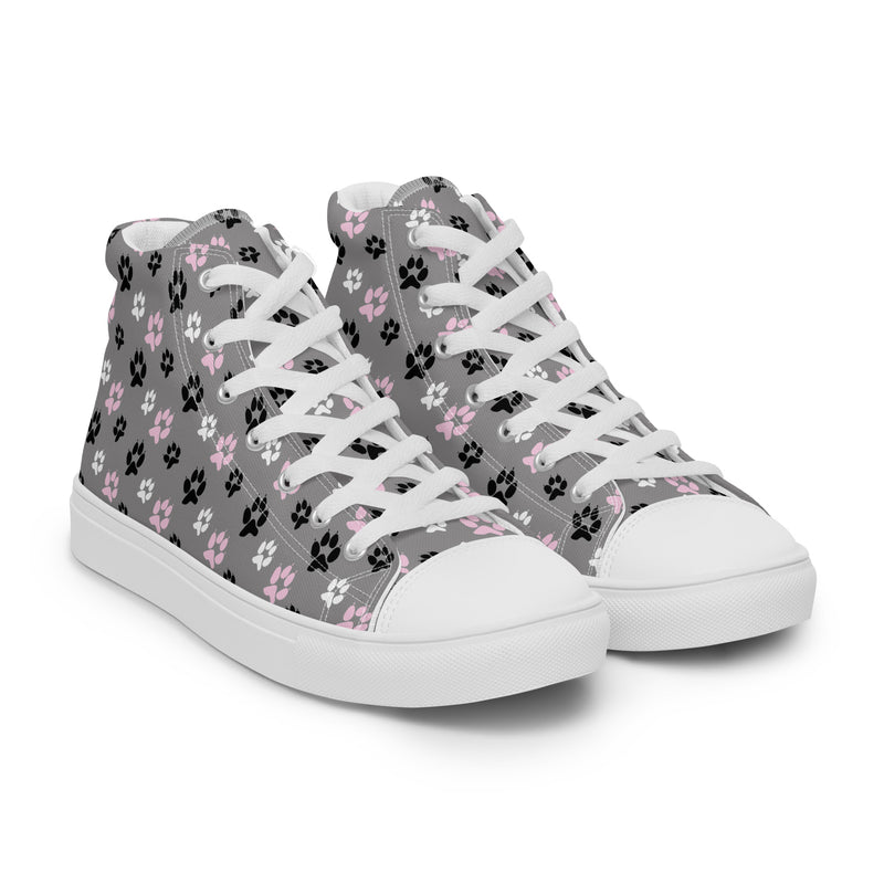 Gray Paw Print High Top #162 - Front View | HA!LO Canvas Sneakers