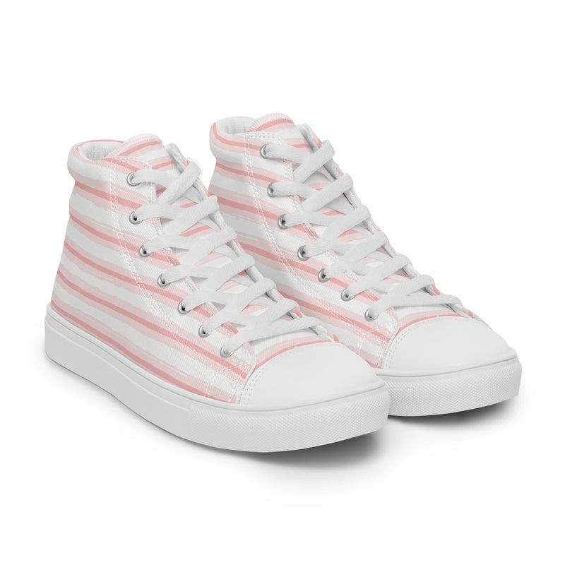 Coral Stripe High Top #188 - Front View | HA!LO Canvas Sneakers