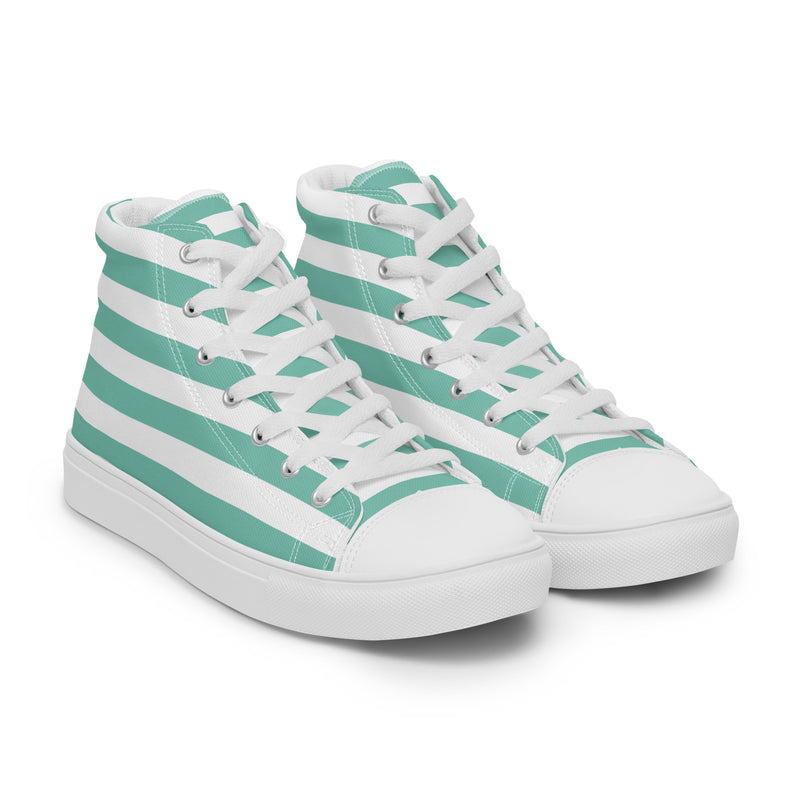 Mint Stripe High Top #206 - Front View | HA!LO Canvas Sneakers