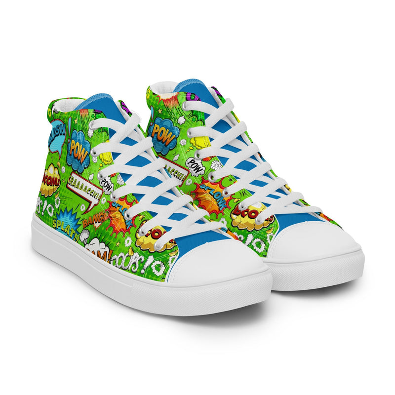 Green Comic High Top #211 - Front View | HA!LO Canvas Sneakers