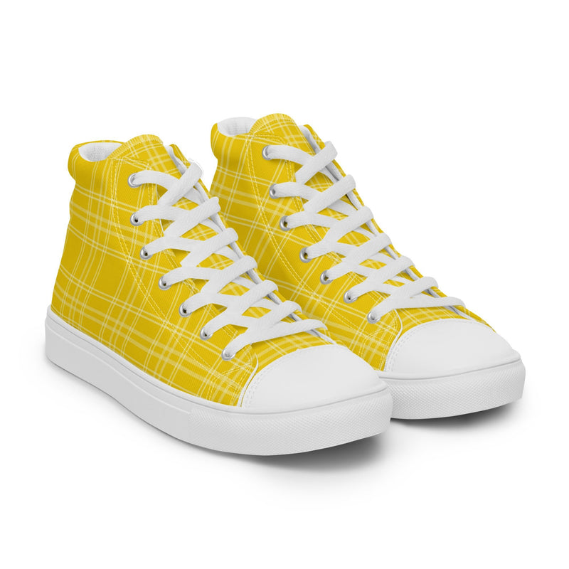Yellow Plaid High Top #223 - Front View | HA!LO Canvas Sneakers