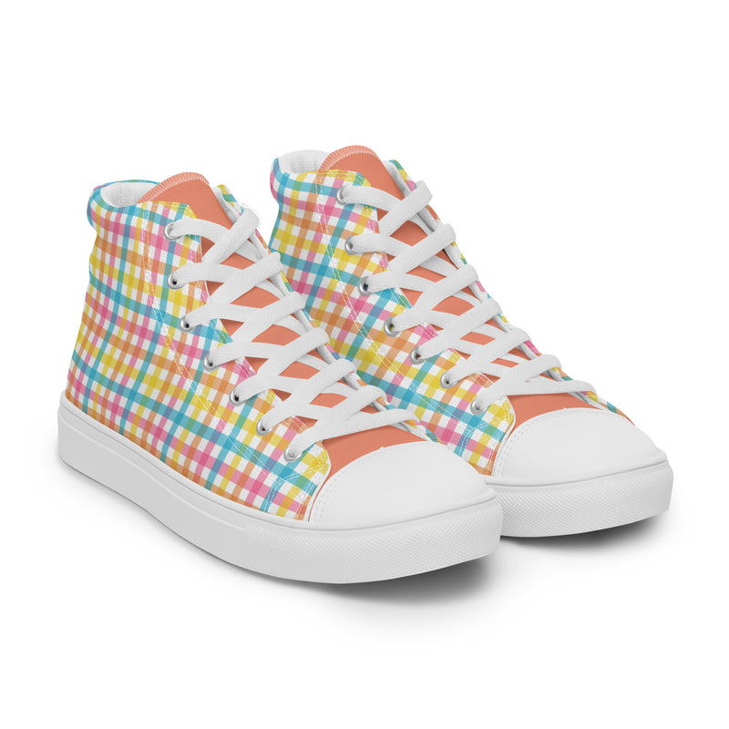 Rainbow Plaid High Top #227 - Front View | HA!LO Canvas Sneakers