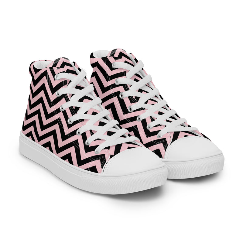 Pink Chevron High Top #239 - Front View | HA!LO Canvas Sneakers