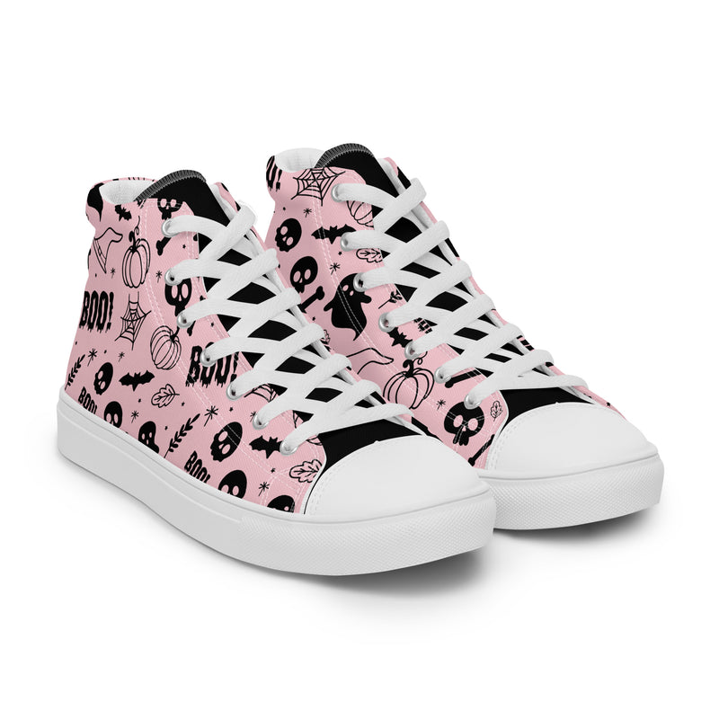 Pink Boo High Top #240 - Front View | HA!LO Canvas Sneakers