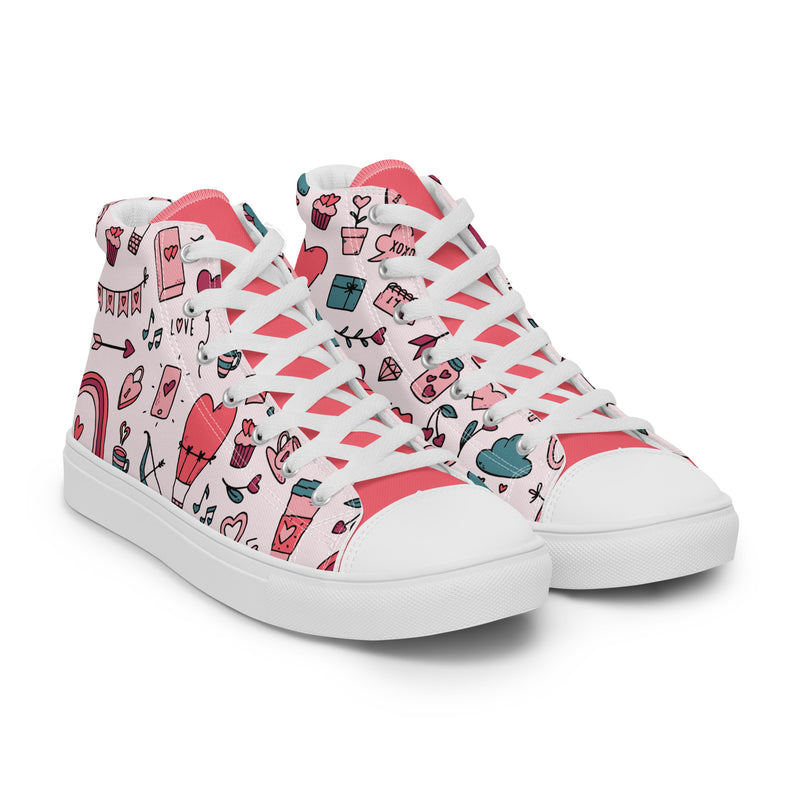 Valentine Doodle High Top #267 - Front View | HA!LO Canvas Sneakers