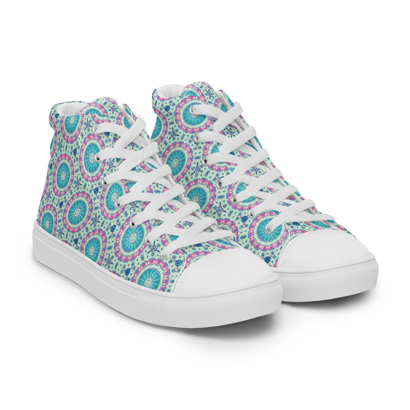 Teal Mandala High Top #253 - Front View | HA!LO Canvas Sneakers
