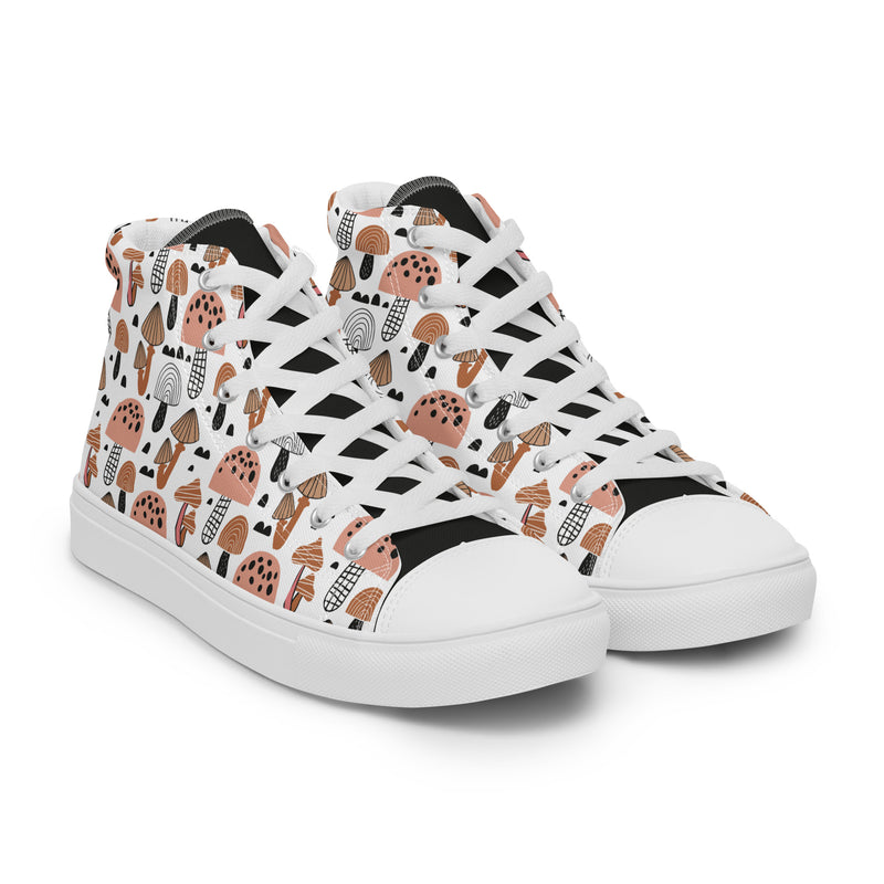 Mushroom Doodle High Top #276 - Back View | HA!LO Canvas Sneakers