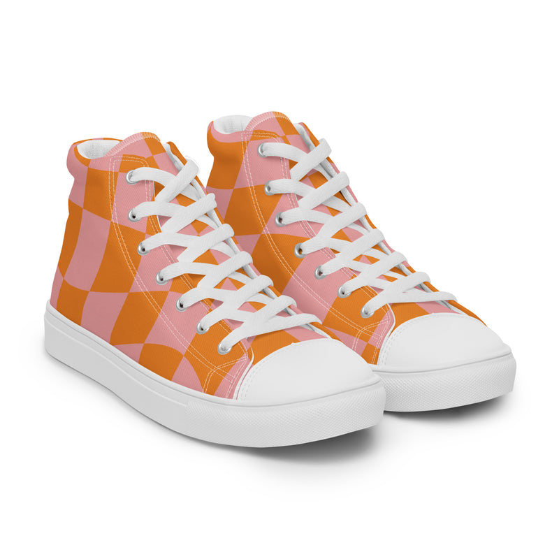Peach Checker High Top #310 - Front View | HA!LO Canvas Sneakers
